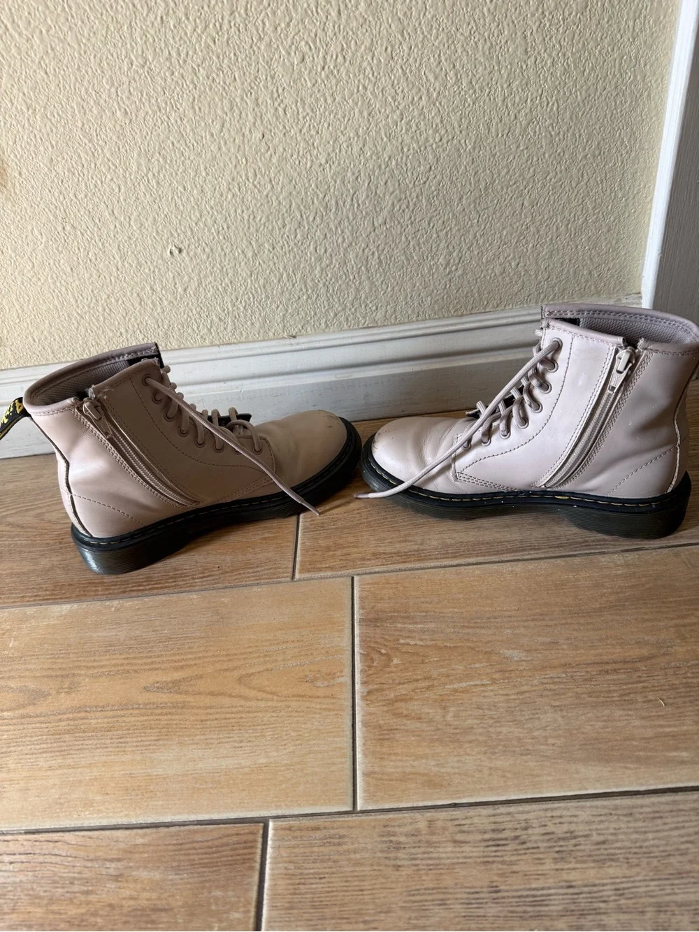 Dr. Martens Kids Lace-Up Combat Boots in Light Pink